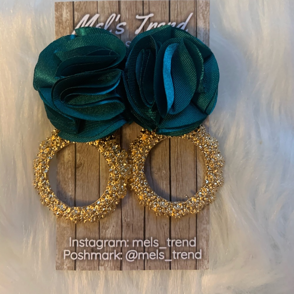 Green and gold earrings
